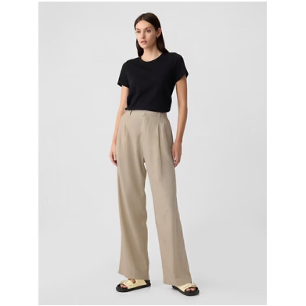 GAP High Rise Wide Leg Pleated Linen Trouser Pants Size 16 Black #875360 NWT $80 - Picture 3 of 11